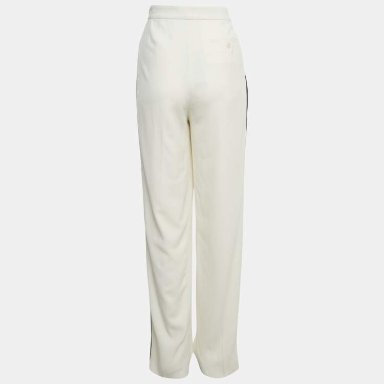 Pre Owned بنطلون رالف لورين بنفسجي كريب أبيض بخط جانبي مقاس صغير - سمول