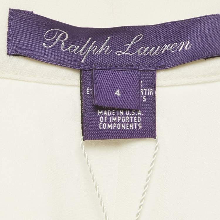 Pre Owned بنطلون رالف لورين بنفسجي كريب أبيض بخط جانبي مقاس صغير - سمول