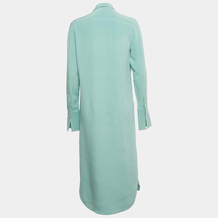 Pre Owned Ralph Lauren Purple Label Blue Silk Shirt Midi Dress S