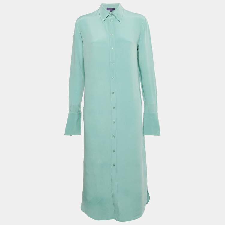 Pre Owned Ralph Lauren Purple Label Blue Silk Shirt Midi Dress S