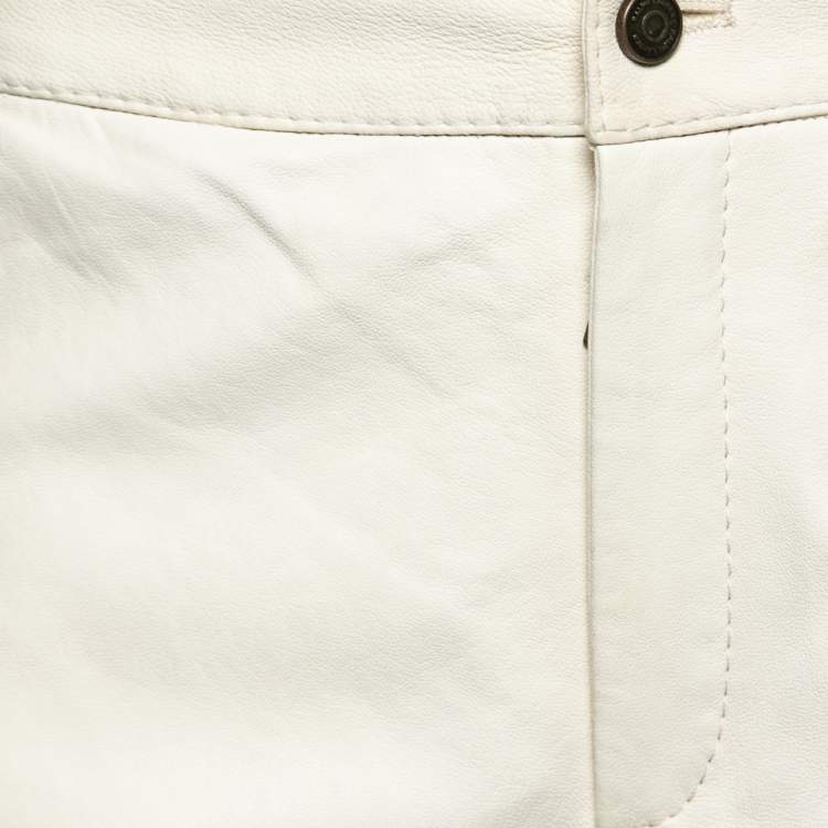 Pre Owned Ralph Lauren Purple Label Cream Leather Pants M