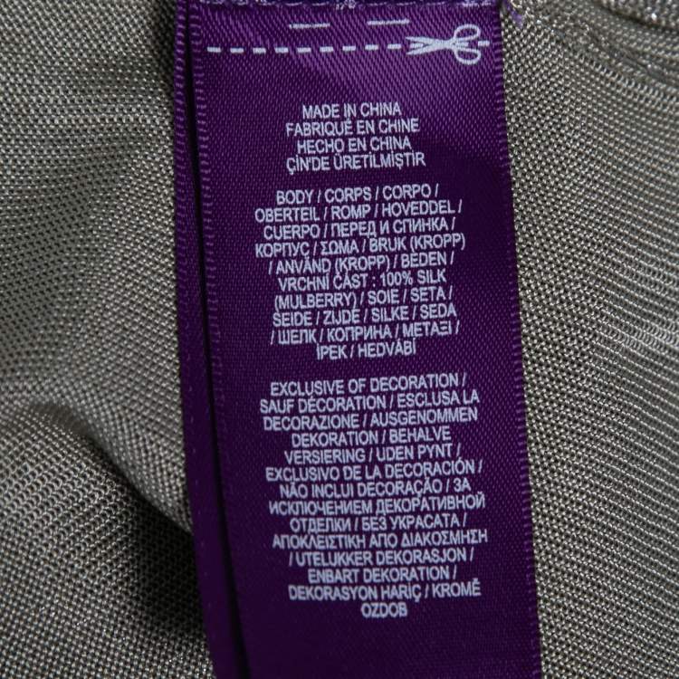 Pre Owned Ralph Lauren Purple Label Silver Metallic Silk-Knit Polo T-Shirt M