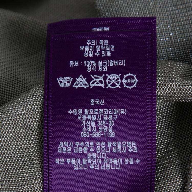Pre Owned Ralph Lauren Purple Label Silver Metallic Silk-Knit Polo T-Shirt M