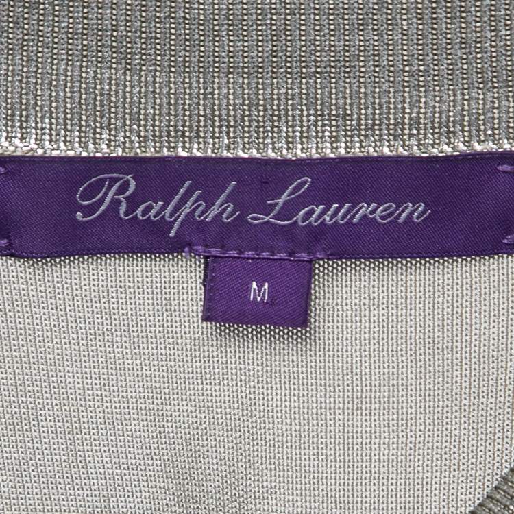 Pre Owned Ralph Lauren Purple Label Silver Metallic Silk-Knit Polo T-Shirt M