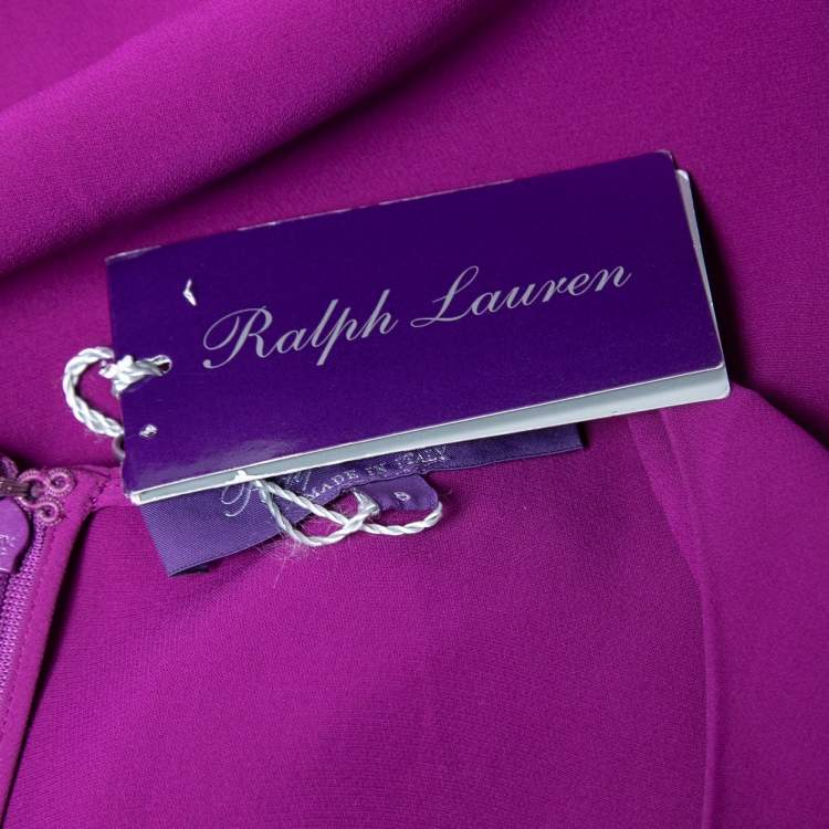 مملوكة مسبقًا Ralph Lauren Purple Label Purple Silk Sleeveless Ruffle Detail Top M
