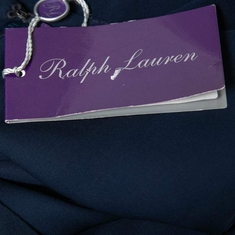 Pre Owned Ralph Lauren Purple Label Navy Blue Polka Dot Printed Silk Sleeveless A-Line Maxi Dress M