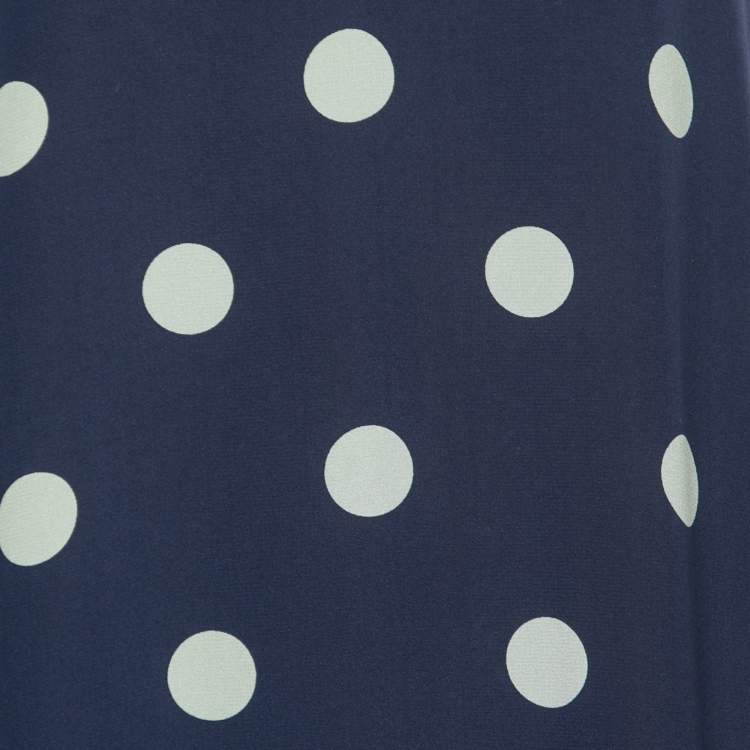 Pre Owned Ralph Lauren Purple Label Navy Blue Polka Dot Printed Silk Sleeveless A-Line Maxi Dress M