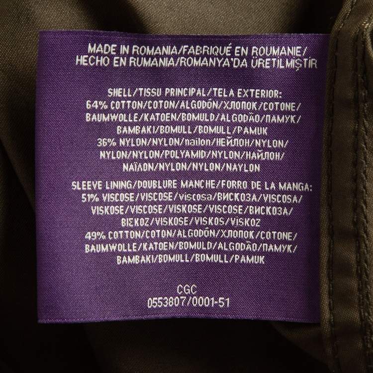 Pre Owned Ralph Lauren Purple Label Green Cotton Blend Windbreaker Jacket L