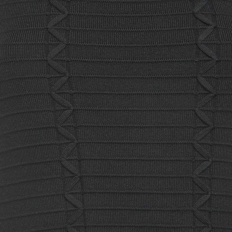 Pre Owned Ralph Lauren Purple Label Black Stripe Knit Sleeveless Midi Dress S