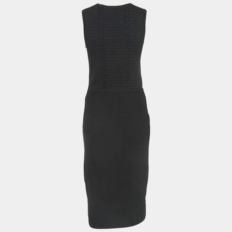 Pre Owned Ralph Lauren Purple Label Black Stripe Knit Sleeveless Midi Dress S