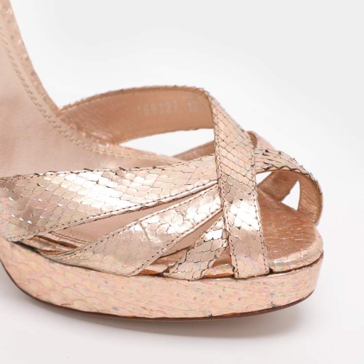 مملوكة مسبقًا Ralph Lauren Purple Label Size 40.5 Rose Gold Python Leather Ankle Strap Sandals