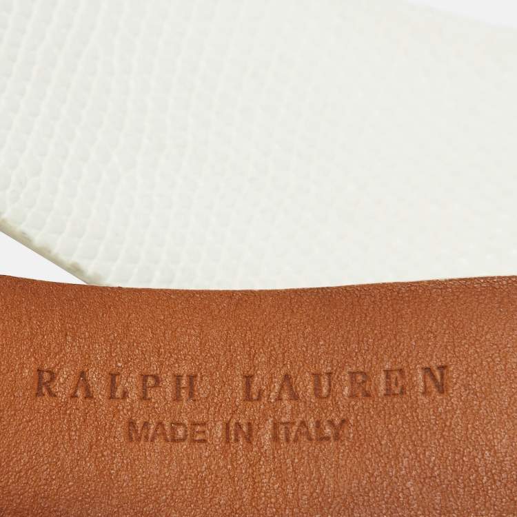 Pre Owned Ralph Lauren Off White Lizard Waist Buckle Belt 90CM