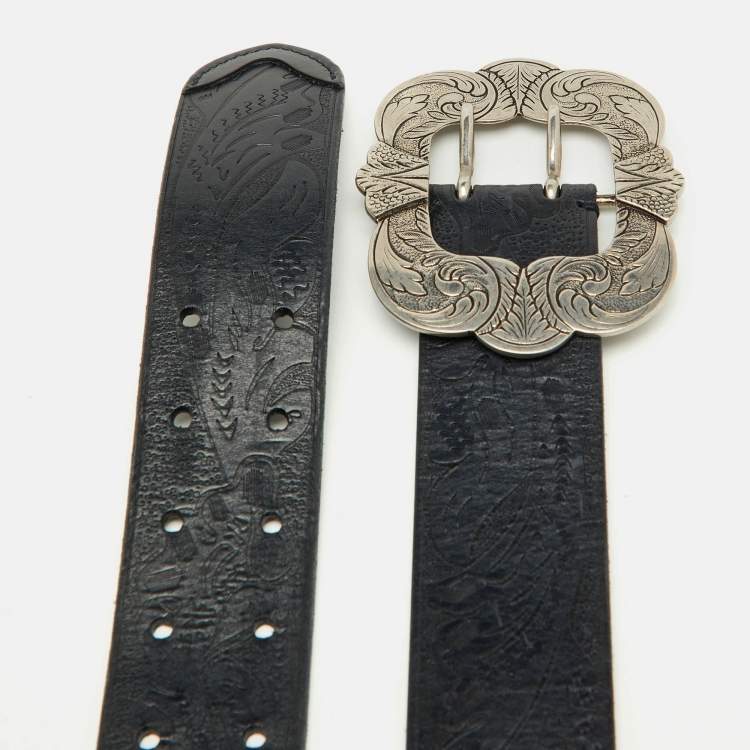 Pre Owned Ralph Lauren Navy Blue Leather Buckle Belt S