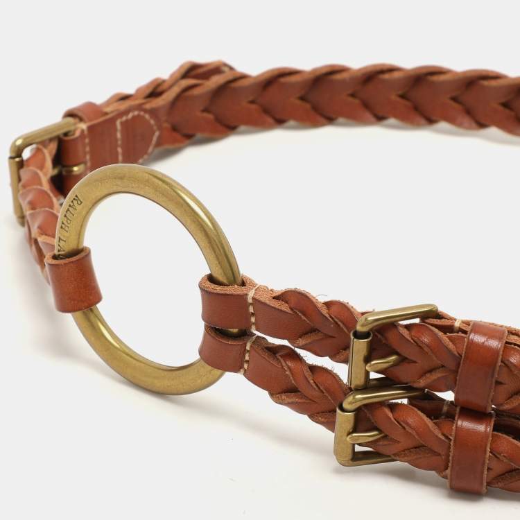 Pre Owned Ralph Lauren Brown Braided Leather Buckle Waist Belt M
