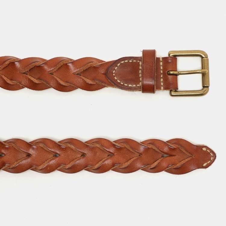Pre Owned Ralph Lauren Brown Braided Leather Buckle Waist Belt M