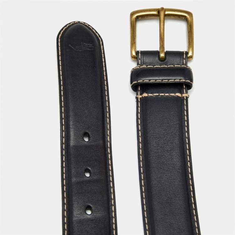 Pre Owned Ralph Lauren Black Leather Buckle Belt 80CM