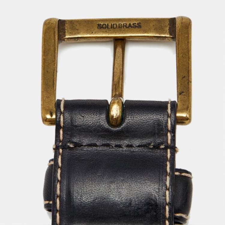 Pre Owned Ralph Lauren Black Leather Buckle Belt 80CM