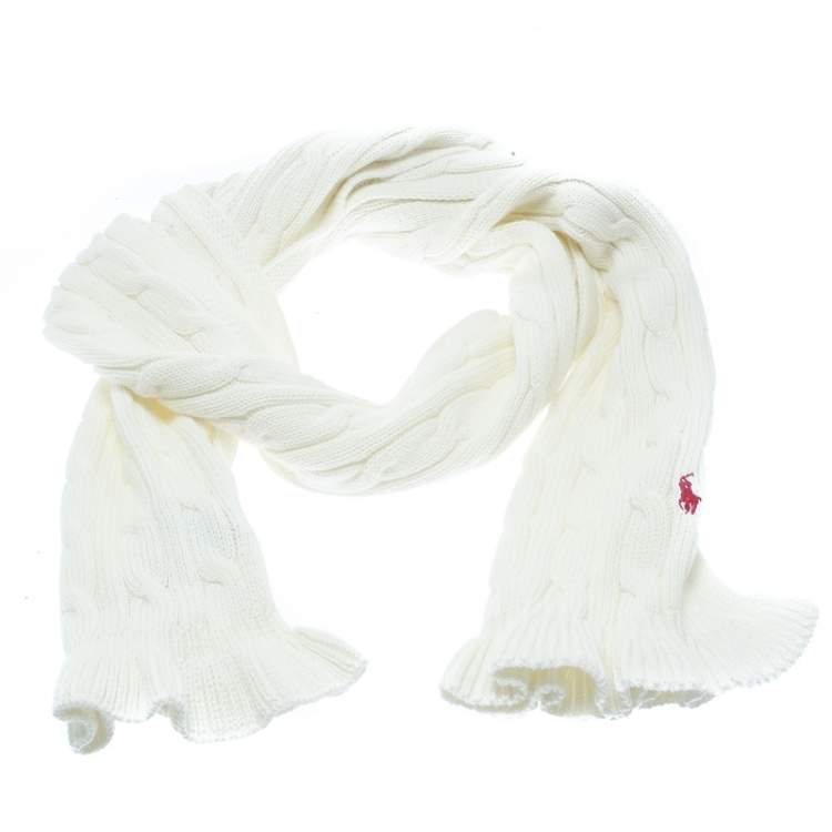 Pre Owned Ralph Lauren White Cotton Cable Knit Muffler