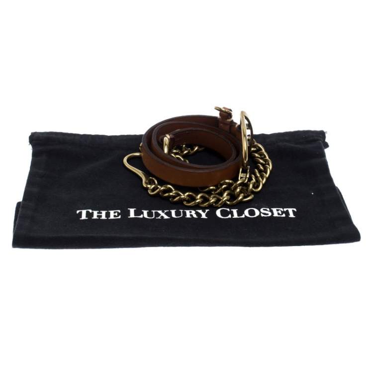 مملوكة مسبقًا Ralph Lauren Brown Leather Vachetta Stirrup Chain Belt