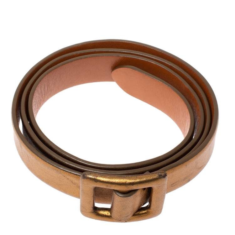 Pre Owned Ralph Lauren Gold Leather Buckle Belt 100CM
