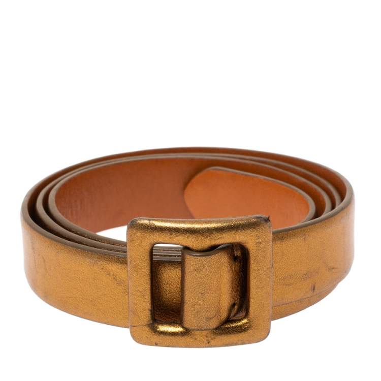Pre Owned Ralph Lauren Gold Leather Buckle Belt 100CM