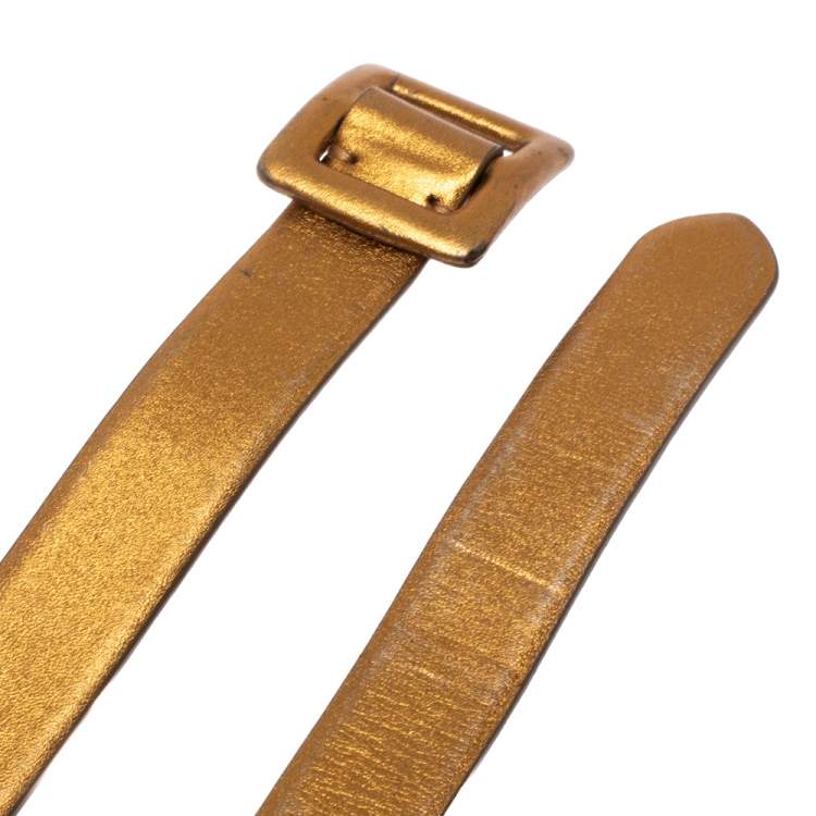 Pre Owned Ralph Lauren Gold Leather Buckle Belt 100CM