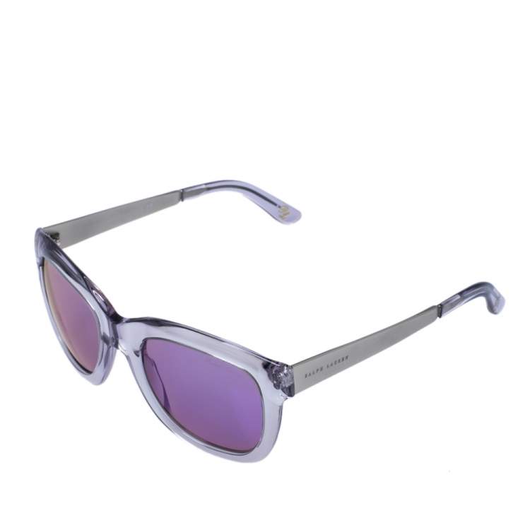 Pre Owned Ralph Lauren Silver Tone & Clear/ Purple Mirrored RL 8077-W Sunglasses