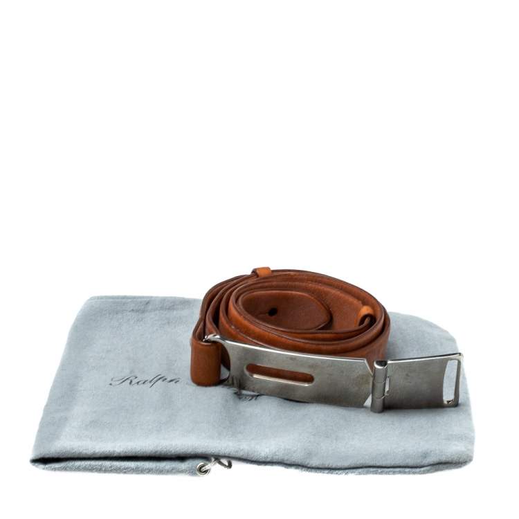 Pre Owned Ralph Lauren Tan Leather Hinge Pull Bar Belt 90CM