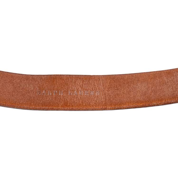 Pre Owned Ralph Lauren Tan Leather Hinge Pull Bar Belt 90CM