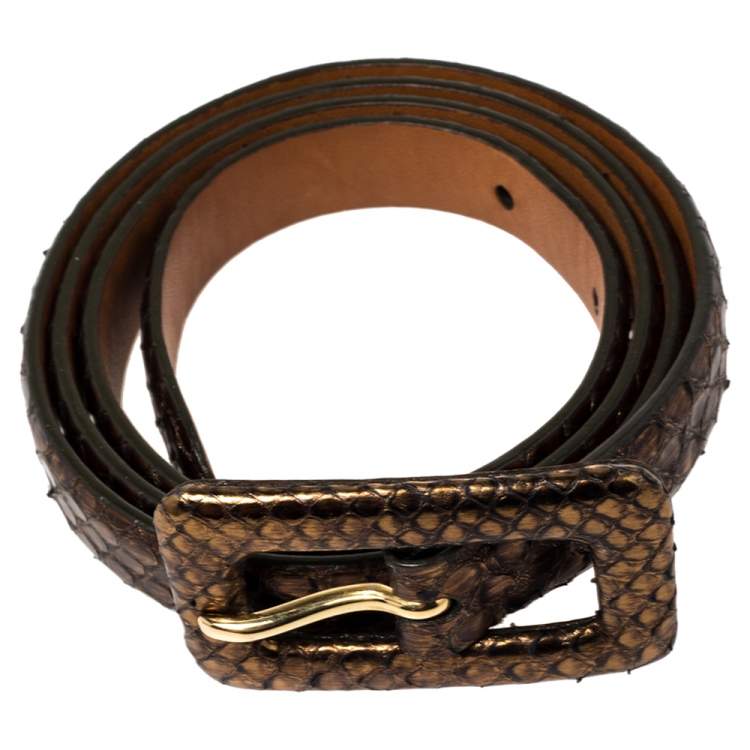 Pre Owned Ralph Lauren Metallic Bronze Python Slim Belt 85CM