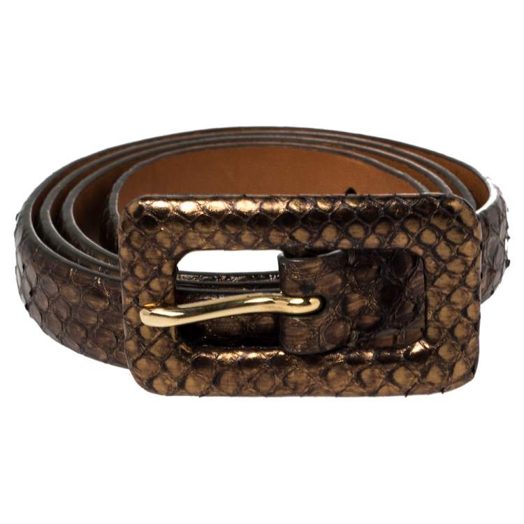 Pre Owned Ralph Lauren Metallic Bronze Python Slim Belt 85CM
