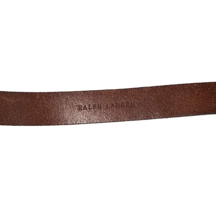 Pre Owned Ralph Lauren Brown Leather Double Horse Head Buckle Belt 90CM