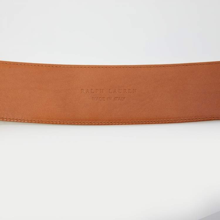 Pre Owned Ralph Lauren Cream Leather Buckle Waist Belt 80CM