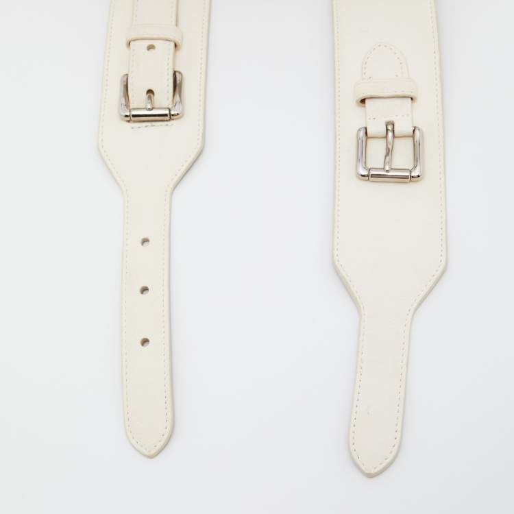 Pre Owned Ralph Lauren Cream Leather Buckle Waist Belt 80CM