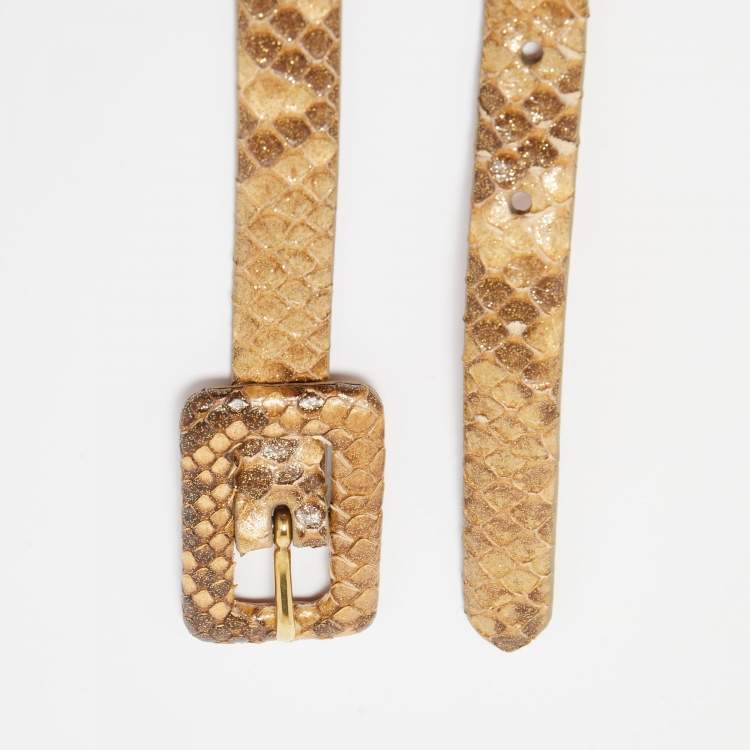 Pre Owned Ralph Lauren Gold Python Slim Waist Belt 75CM