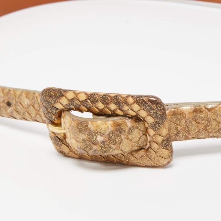 Pre Owned Ralph Lauren Gold Python Slim Waist Belt 75CM