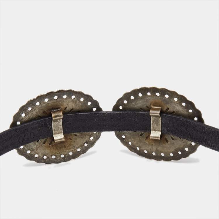 Pre Owned Ralph Lauren Black Leather Crest Embellished Belt S