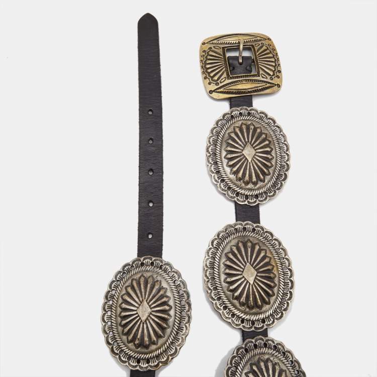 Pre Owned Ralph Lauren Black Leather Crest Embellished Belt S
