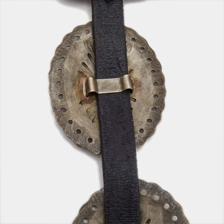 Pre Owned Ralph Lauren Black Leather Crest Embellished Belt S