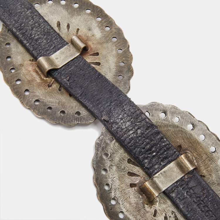 Pre Owned Ralph Lauren Black Leather Crest Embellished Belt S