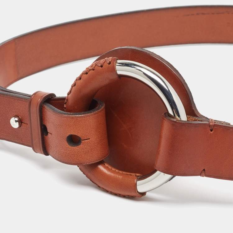 Pre Owned Ralph Lauren Brown Leather Ring Buckle Belt 