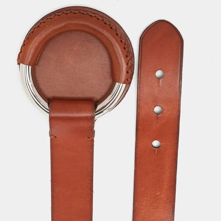 Pre Owned Ralph Lauren Brown Leather Ring Buckle Belt 