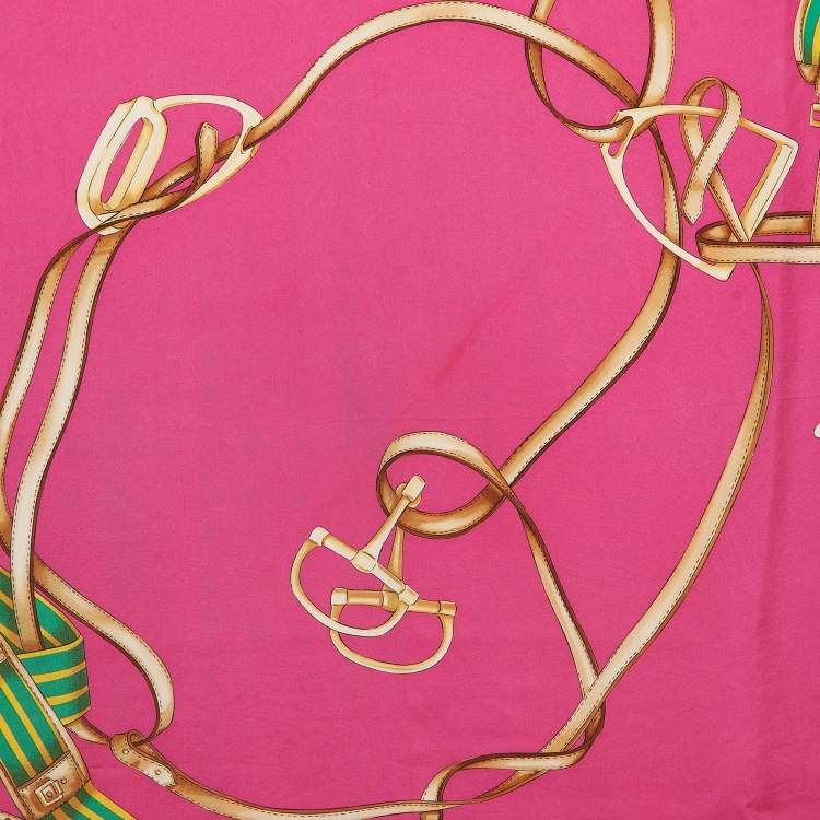 Pre Owned Ralph Lauren Pink  Horse Harness Print Silk Scarf