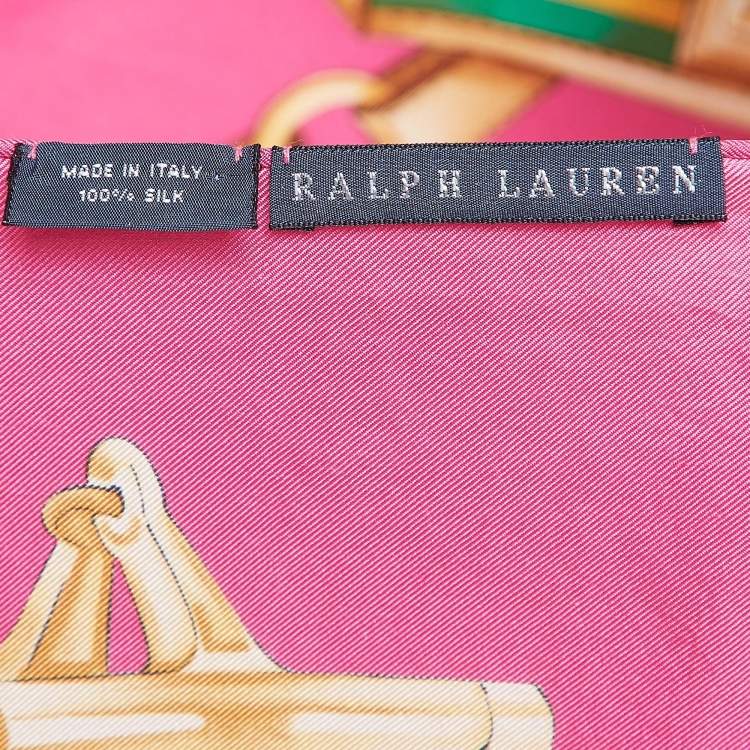 Pre Owned Ralph Lauren Pink  Horse Harness Print Silk Scarf