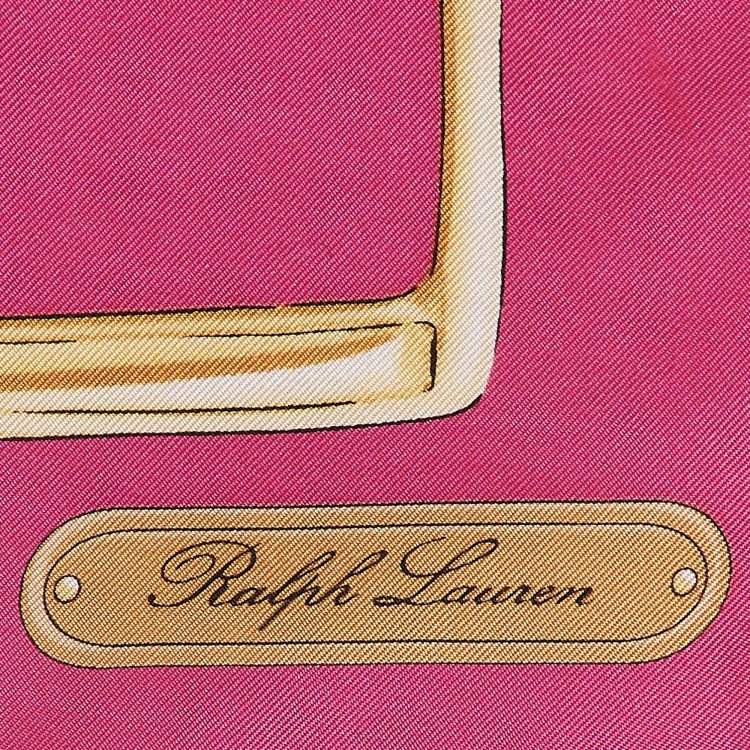 Pre Owned Ralph Lauren Pink  Horse Harness Print Silk Scarf