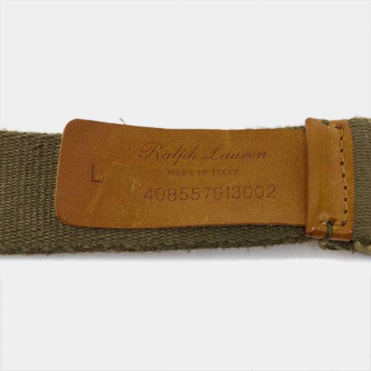 Pre Owned Ralph Lauren Olive Green Canvas Crystals Buckle Adjustable Belt L