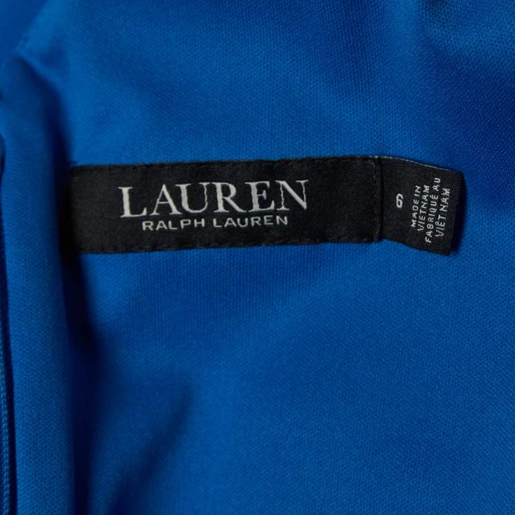 Pre Owned Ralph Lauren Blue Crepe Gathered V Neck Dress M