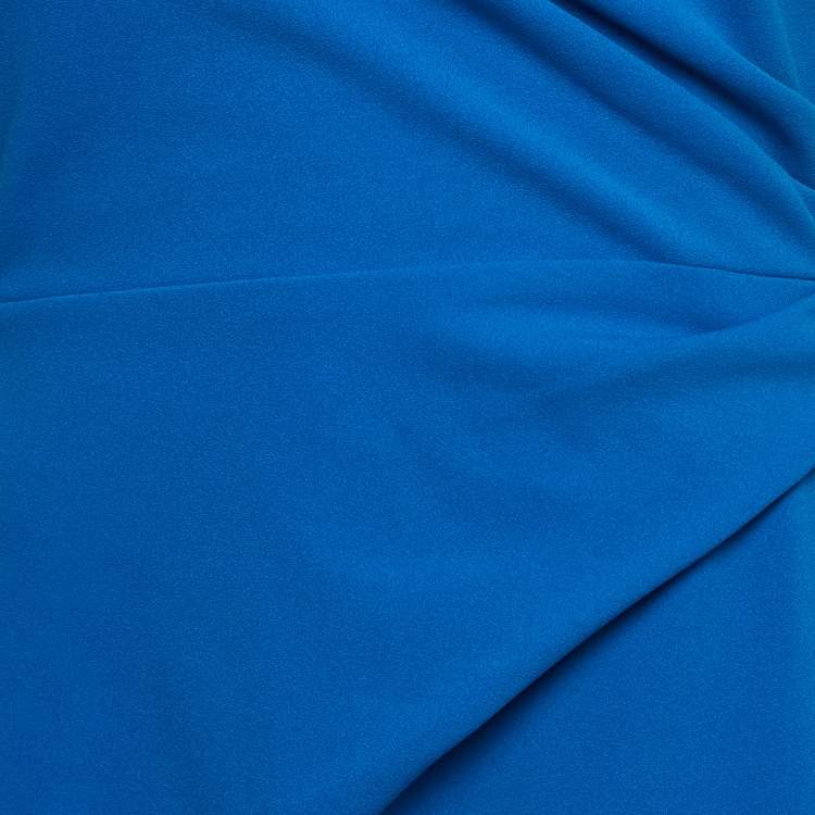 Pre Owned Ralph Lauren Blue Crepe Gathered V Neck Dress M