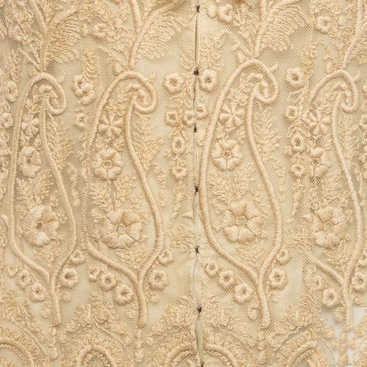 Pre Owned Ralph Lauren Vintage Beige Embroidered Tulle Blouse L