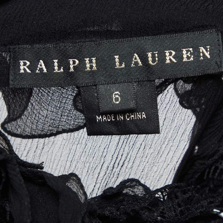 مملوكة مسبقًا Ralph Lauren Black Silk Crepe Ruffled Shirt Top M